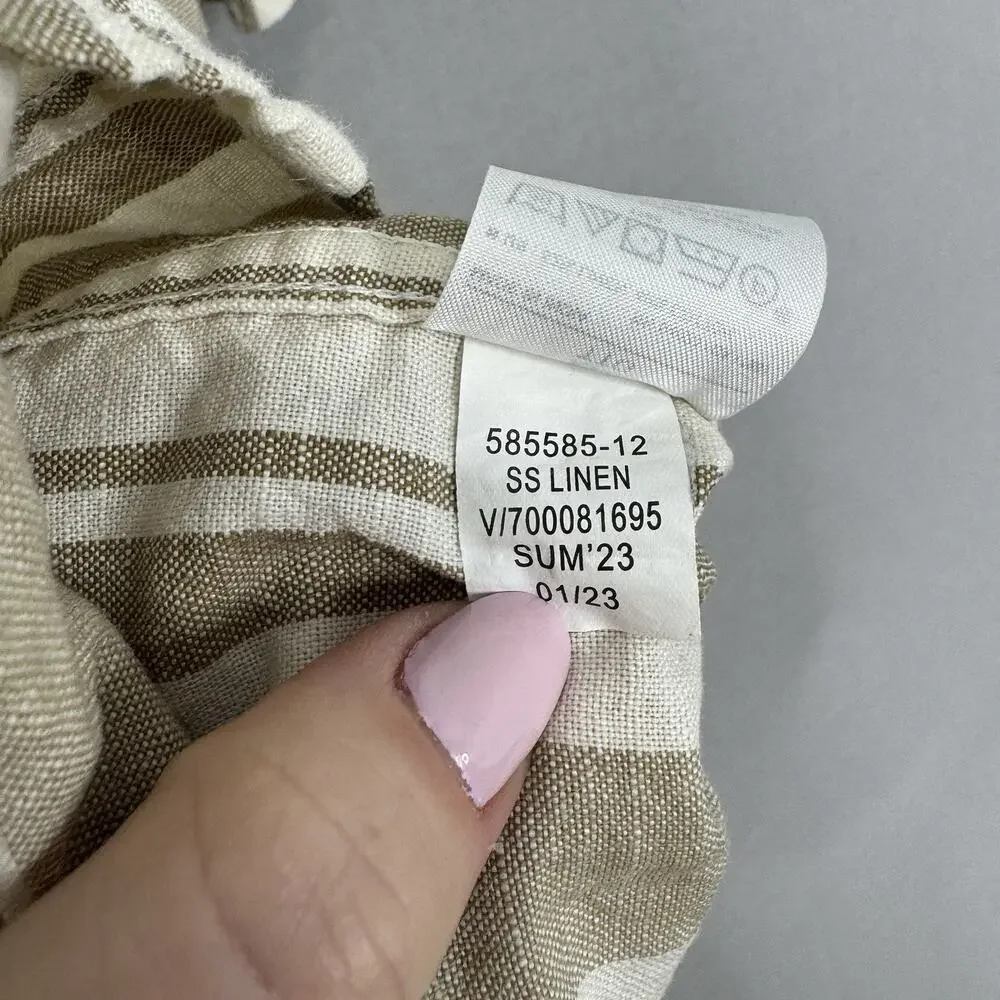 Banana Republic Mens Shirt XXL Tan Linen Blend Striped Slim Fit Old Money Preppy
